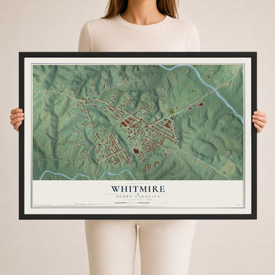 Map of Whitmire, South Carolina, 24 x 36 inch print in a black wood frame