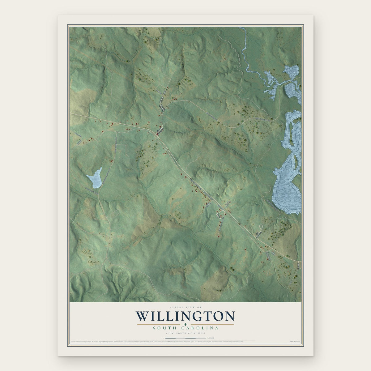 Willington, South Carolina map print, the full design