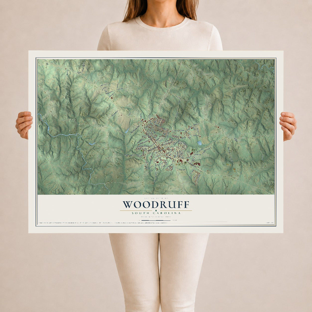 Map of Woodruff, South Carolina, 24 x 36 inch unframed archival matte print
