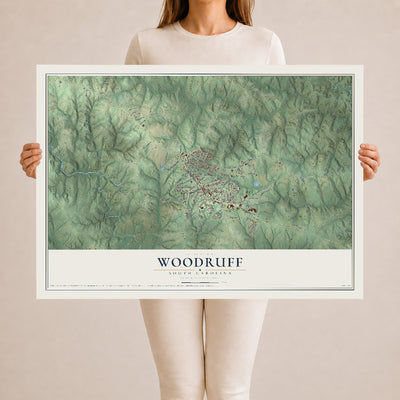 Map of Woodruff, South Carolina, 24 x 36 inch unframed archival matte print