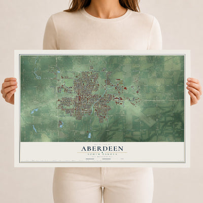 Map of Aberdeen, South Dakota, 12 x 18 inch unframed archival matte print