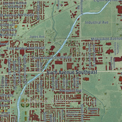Second close-up of the map of Aberdeen, South Dakota print showing more streets and buildings