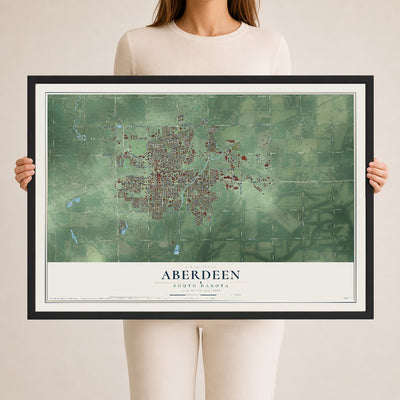 Map of Aberdeen, South Dakota, 24 x 36 inch print in a black wood frame