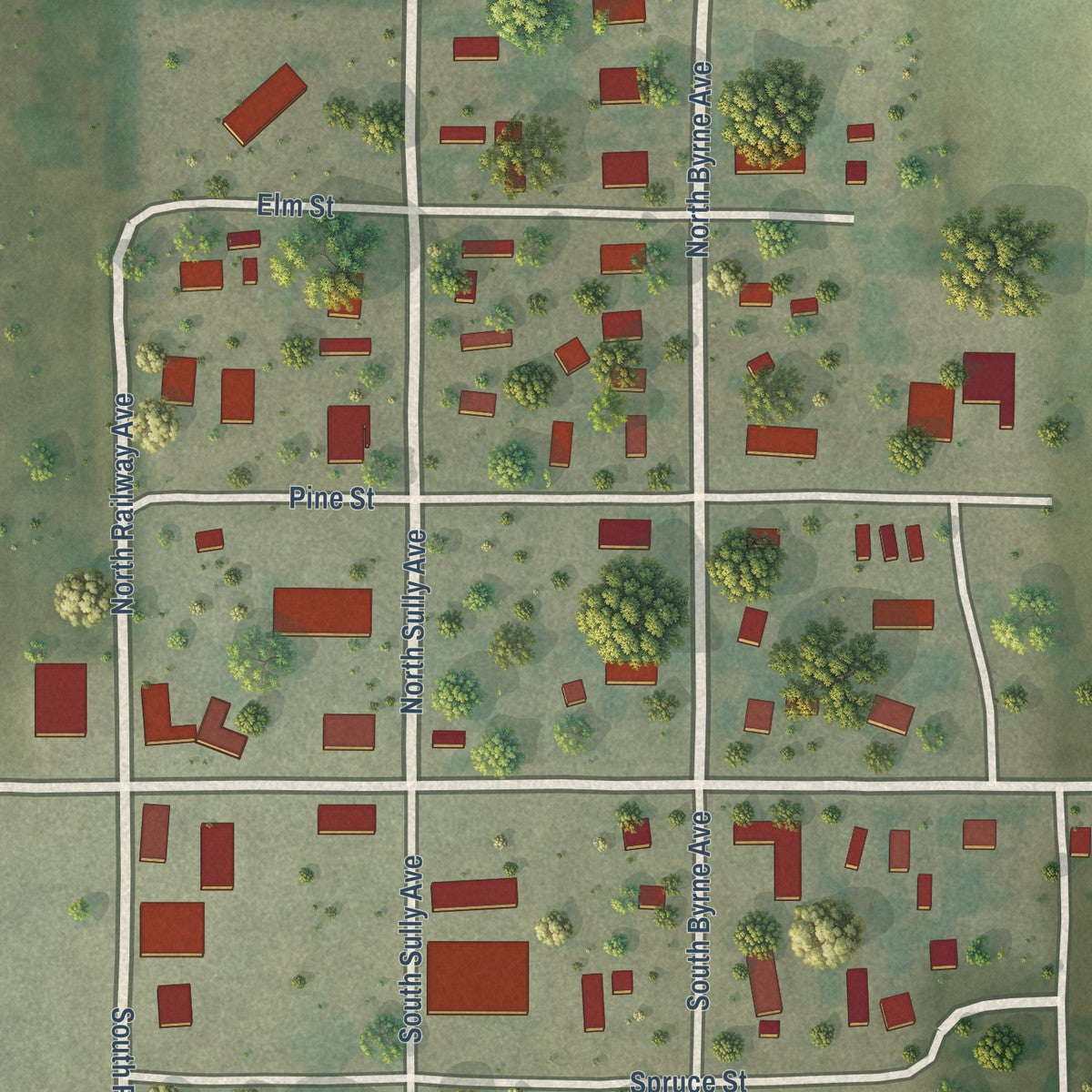 Close-up of the map of Agar, South Dakota print showing street and building detail