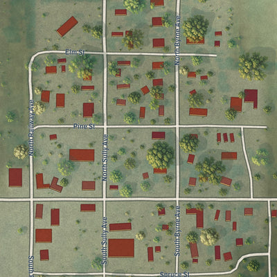 Close-up of the map of Agar, South Dakota print showing street and building detail