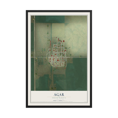 Map of Agar, South Dakota, 12 x 18 inch print in a black wood frame