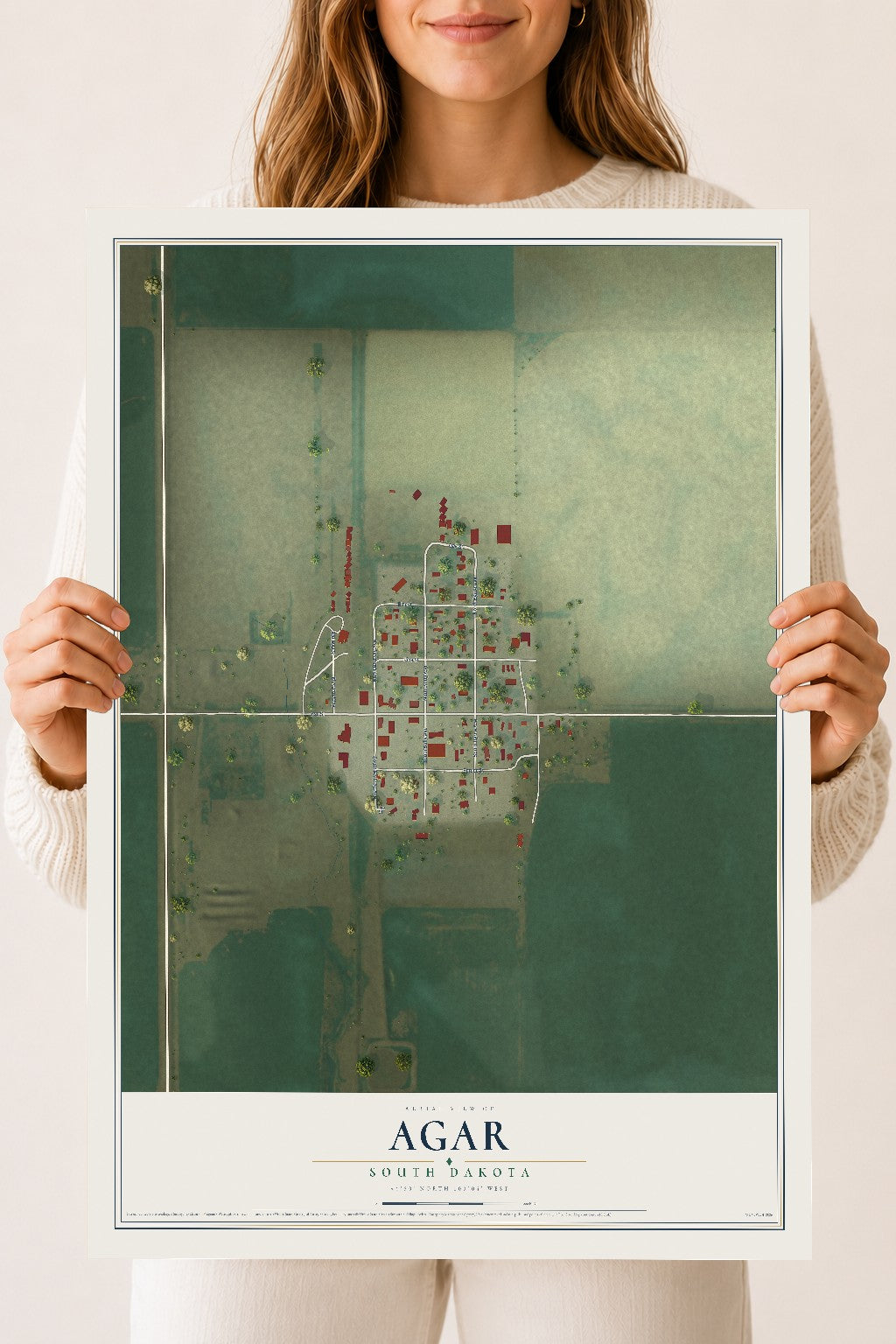 Map of Agar, South Dakota, 18 x 24 inch unframed archival matte print