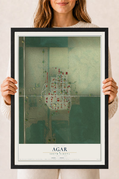 Map of Agar, South Dakota, 18 x 24 inch print in a black wood frame