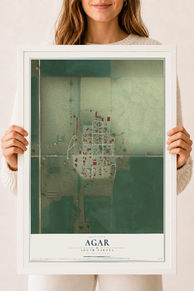 Map of Agar, South Dakota, 18 x 24 inch print in a white wood frame