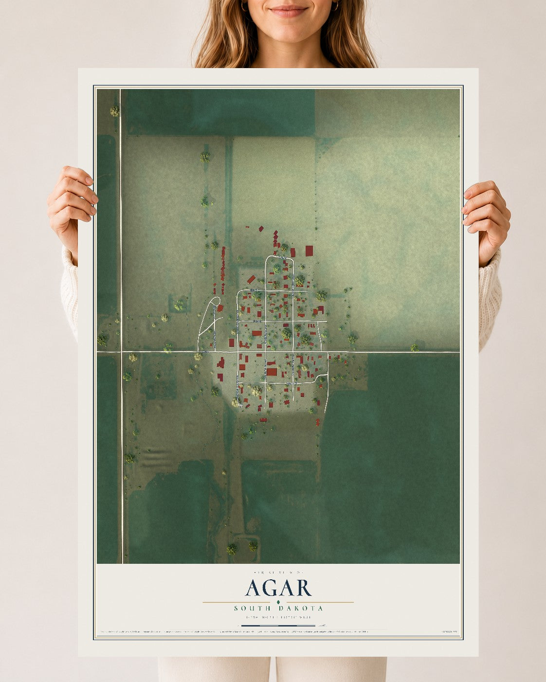 Map of Agar, South Dakota, 24 x 36 inch unframed archival matte print