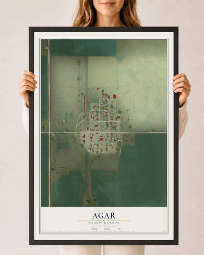 Map of Agar, South Dakota, 24 x 36 inch print in a black wood frame