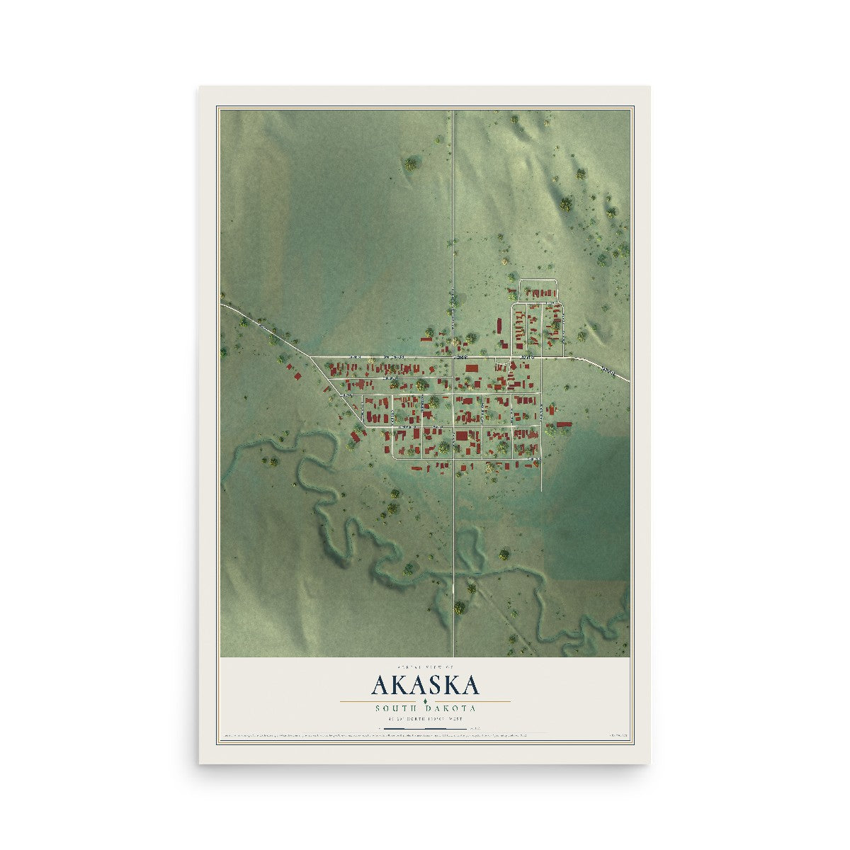 Map of Akaska, South Dakota, 12 x 18 inch unframed archival matte print