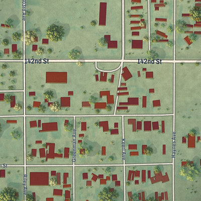 Close-up of the map of Akaska, South Dakota print showing street and building detail