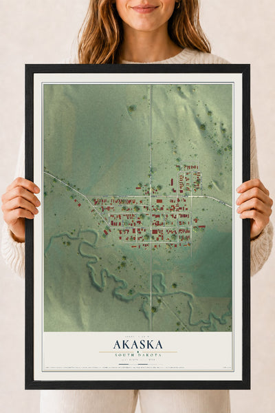 Map of Akaska, South Dakota, 18 x 24 inch print in a black wood frame