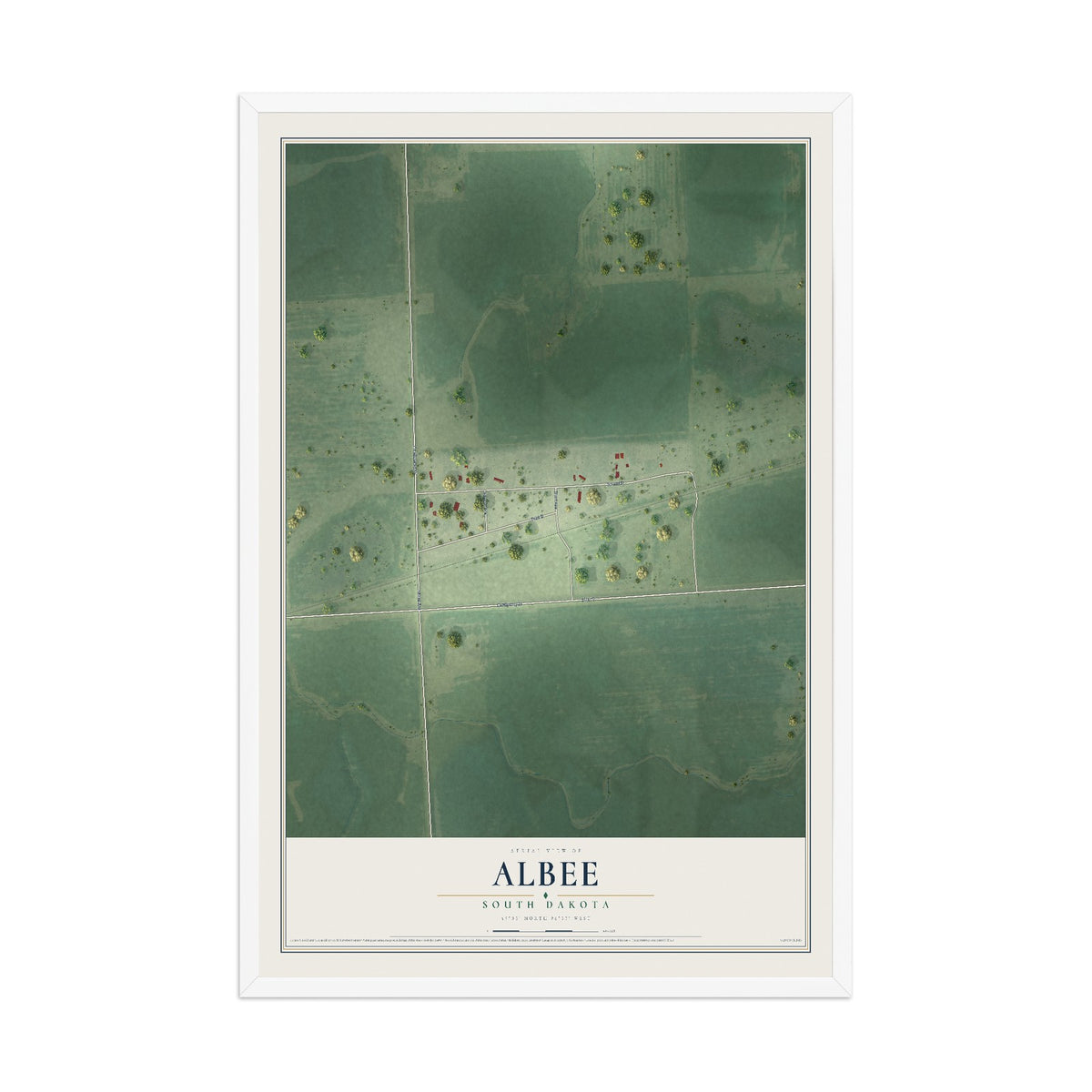 Map of Albee, South Dakota, 12 x 18 inch print in a white wood frame