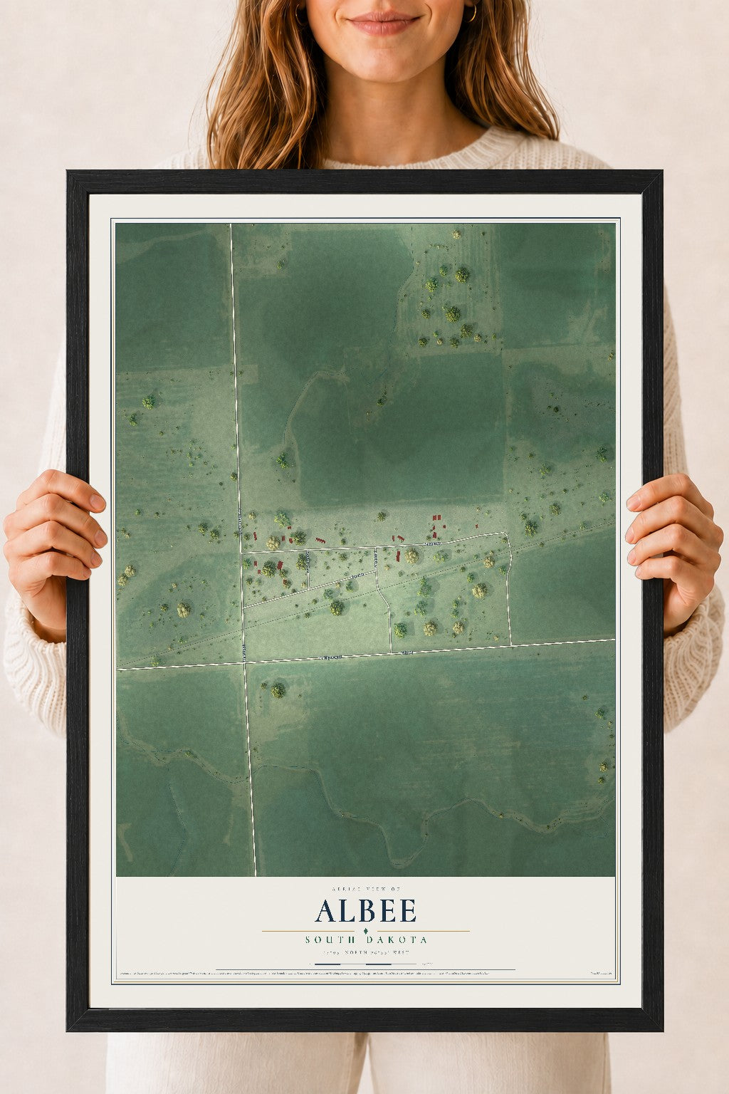 Map of Albee, South Dakota, 18 x 24 inch print in a black wood frame