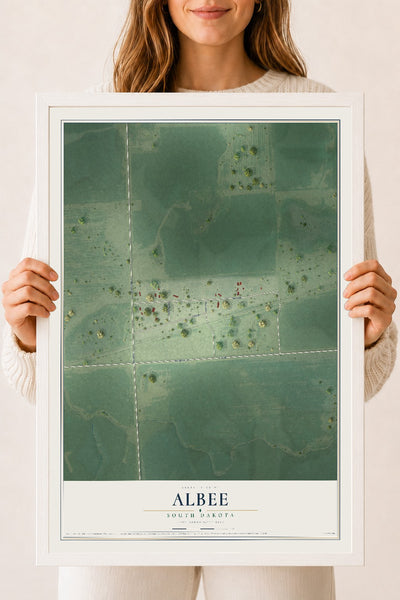 Map of Albee, South Dakota, 18 x 24 inch print in a white wood frame