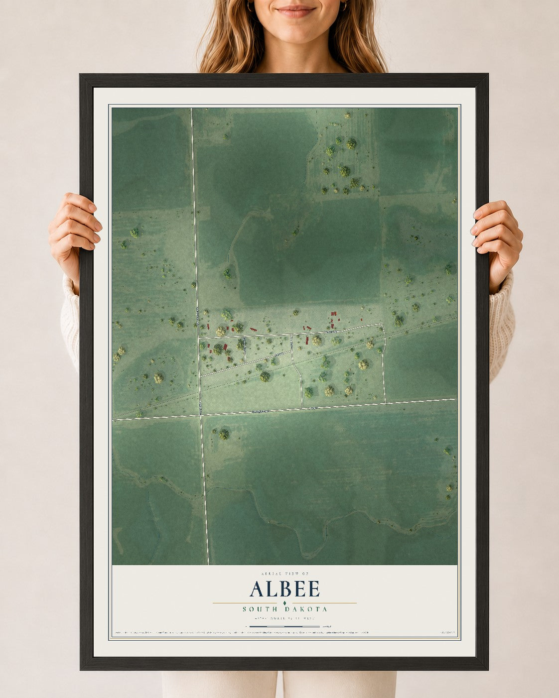 Map of Albee, South Dakota, 24 x 36 inch print in a black wood frame