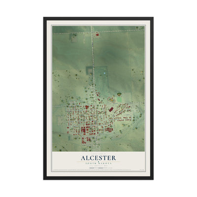 Map of Alcester, South Dakota, 12 x 18 inch print in a black wood frame