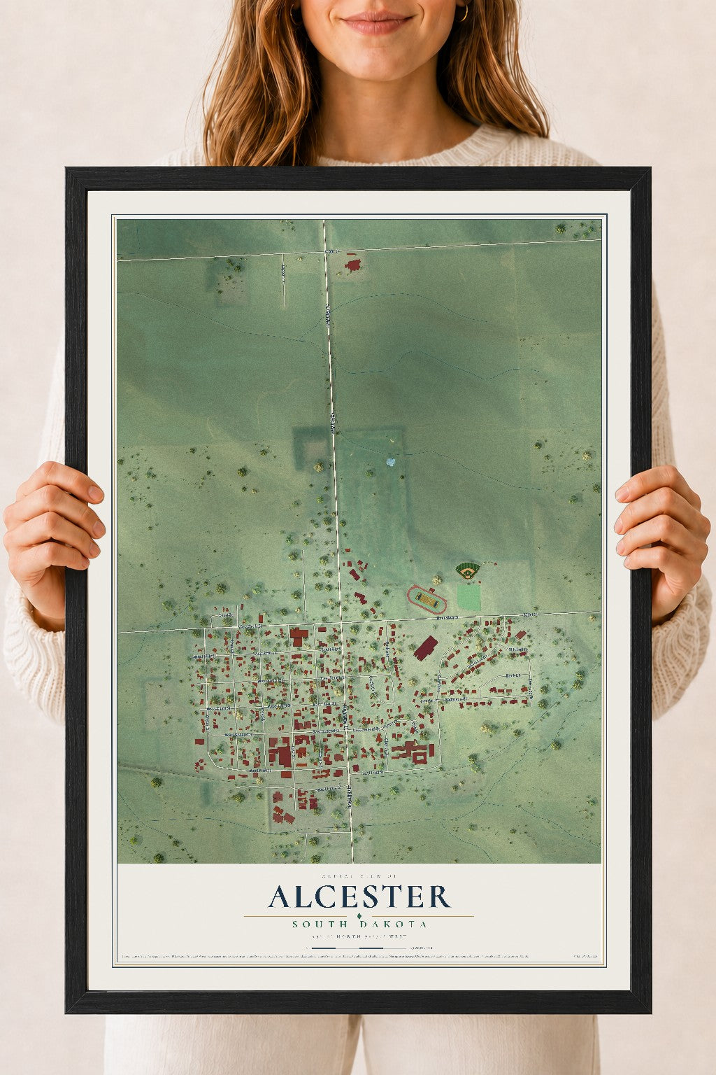 Map of Alcester, South Dakota, 18 x 24 inch print in a black wood frame
