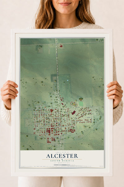Map of Alcester, South Dakota, 18 x 24 inch print in a white wood frame
