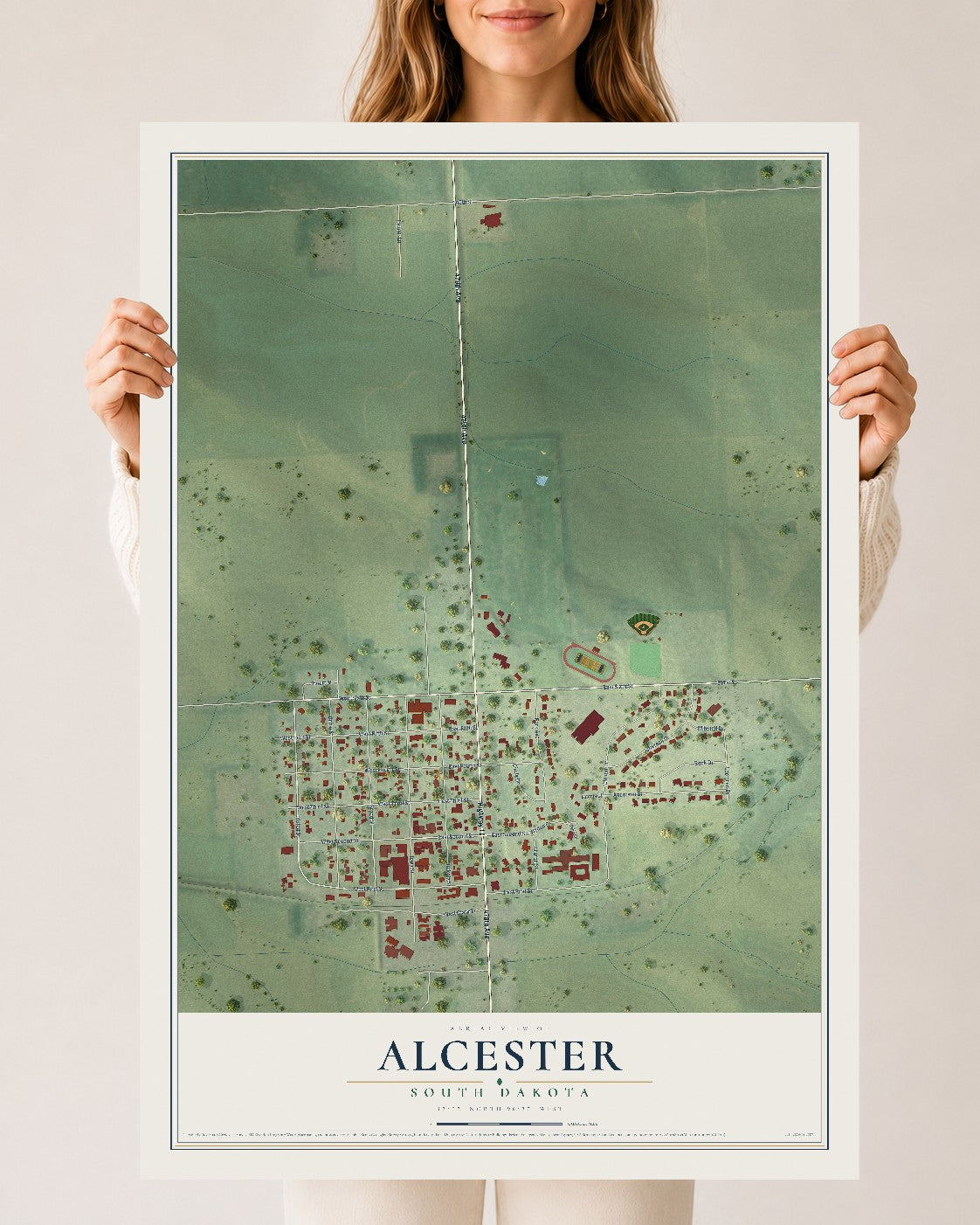 Map of Alcester, South Dakota, 24 x 36 inch unframed archival matte print