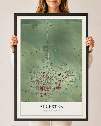 Map of Alcester, South Dakota, 24 x 36 inch print in a black wood frame