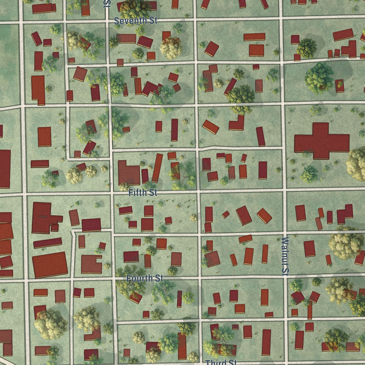 Close-up of the map of Alexandria, South Dakota print showing street and building detail