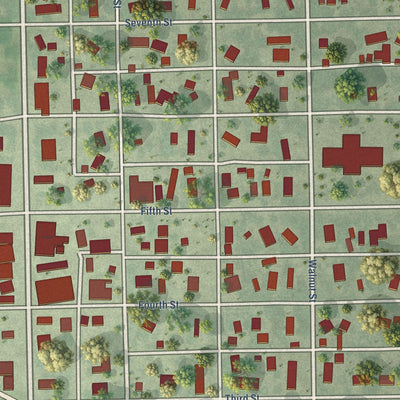Close-up of the map of Alexandria, South Dakota print showing street and building detail