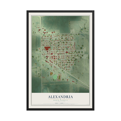 Map of Alexandria, South Dakota, 12 x 18 inch print in a black wood frame