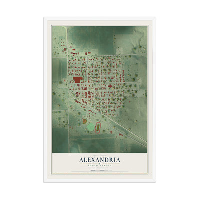 Map of Alexandria, South Dakota, 12 x 18 inch print in a white wood frame