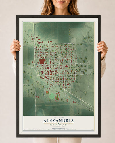 Map of Alexandria, South Dakota, 24 x 36 inch print in a black wood frame