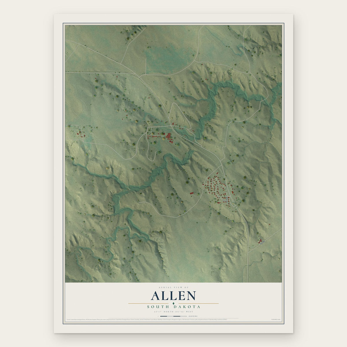 Allen, South Dakota map print, the full design