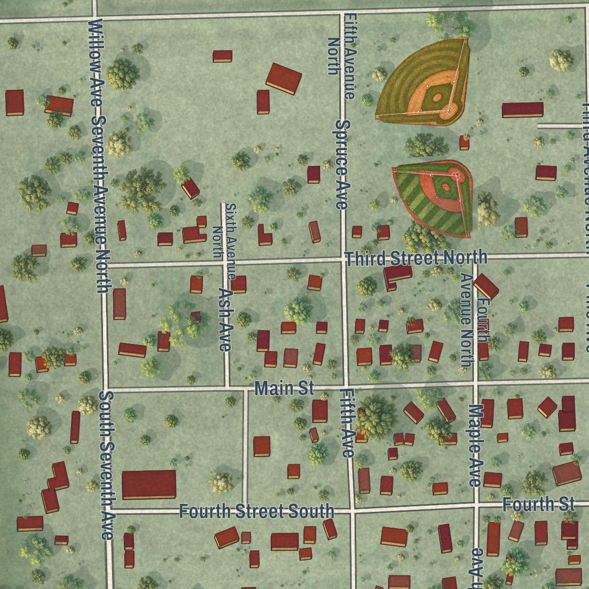Close-up of the map of Alpena, South Dakota print showing street and building detail