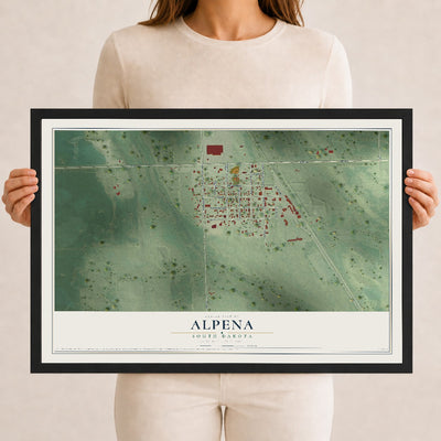 Map of Alpena, South Dakota, 12 x 18 inch print in a black wood frame