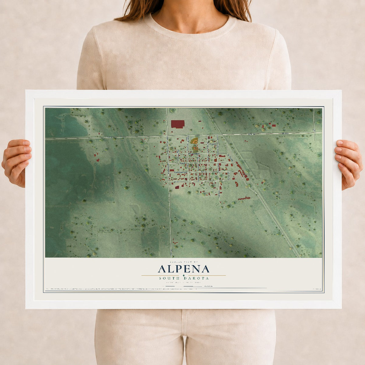 Map of Alpena, South Dakota, 12 x 18 inch print in a white wood frame