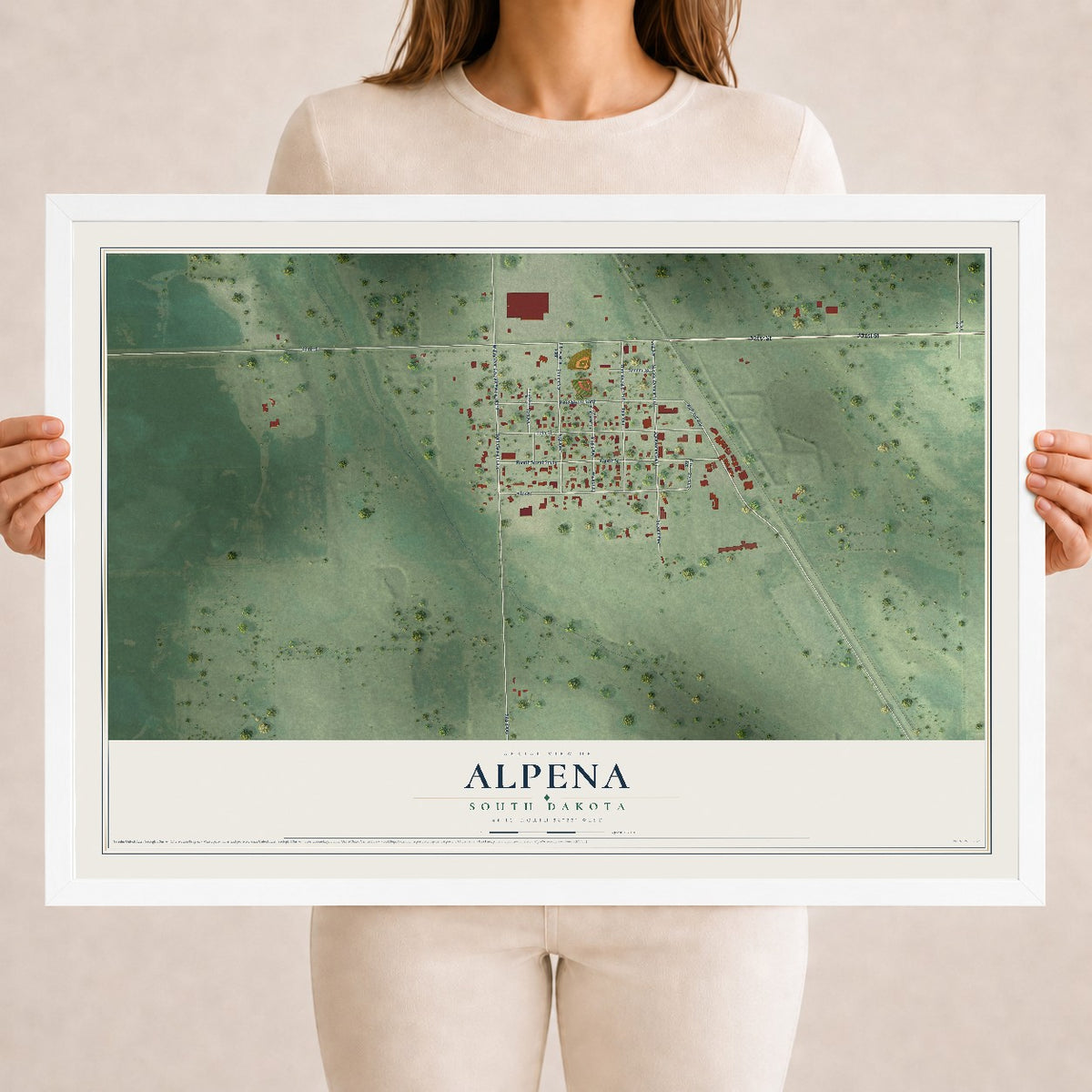 Map of Alpena, South Dakota, 18 x 24 inch print in a white wood frame