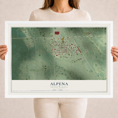 Map of Alpena, South Dakota, 18 x 24 inch print in a white wood frame