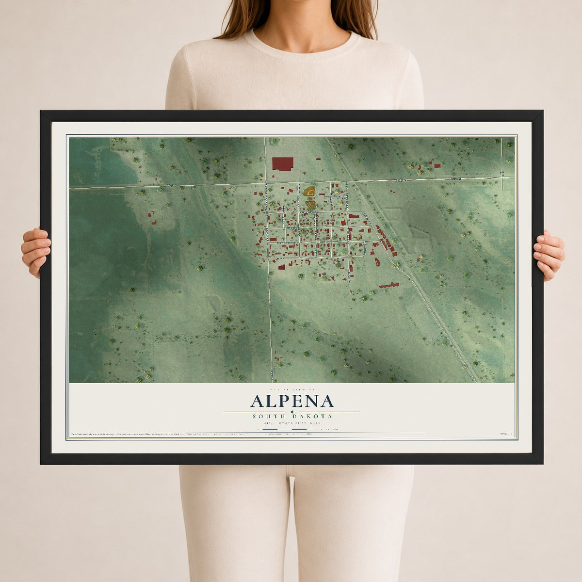 Map of Alpena, South Dakota, 24 x 36 inch print in a black wood frame