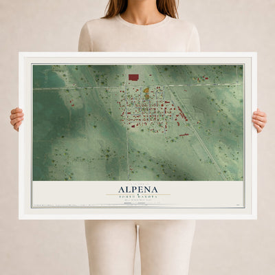 Map of Alpena, South Dakota, 24 x 36 inch print in a white wood frame
