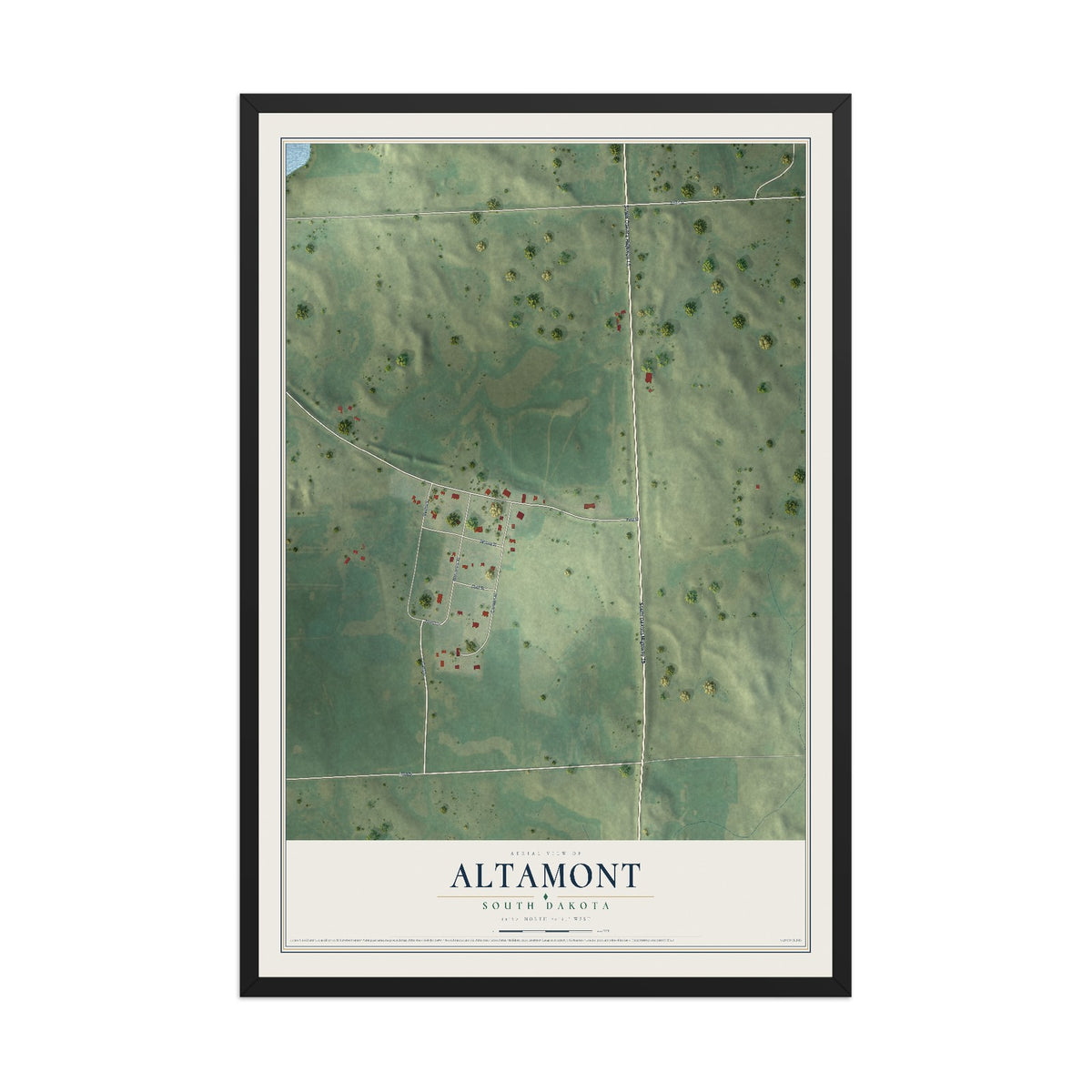 Map of Altamont, South Dakota, 12 x 18 inch print in a black wood frame
