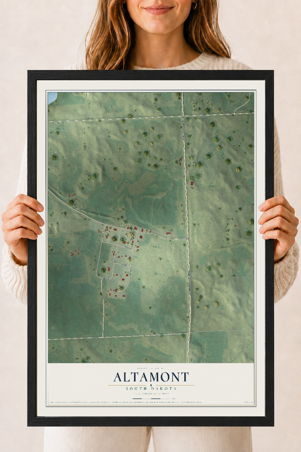 Map of Altamont, South Dakota, 18 x 24 inch print in a black wood frame