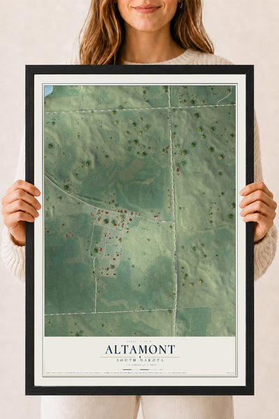 Map of Altamont, South Dakota, 18 x 24 inch print in a black wood frame