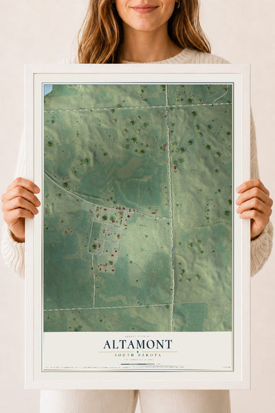 Map of Altamont, South Dakota, 18 x 24 inch print in a white wood frame