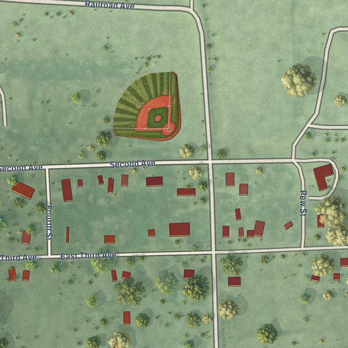 Close-up of the map of Andover, South Dakota print showing street and building detail