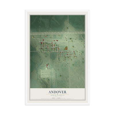 Map of Andover, South Dakota, 12 x 18 inch print in a white wood frame
