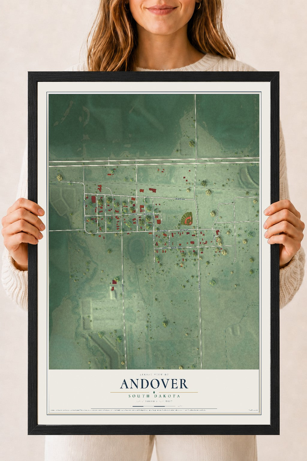 Map of Andover, South Dakota, 18 x 24 inch print in a black wood frame