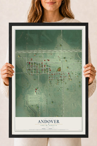 Map of Andover, South Dakota, 18 x 24 inch print in a black wood frame