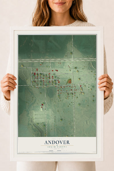 Map of Andover, South Dakota, 18 x 24 inch print in a white wood frame