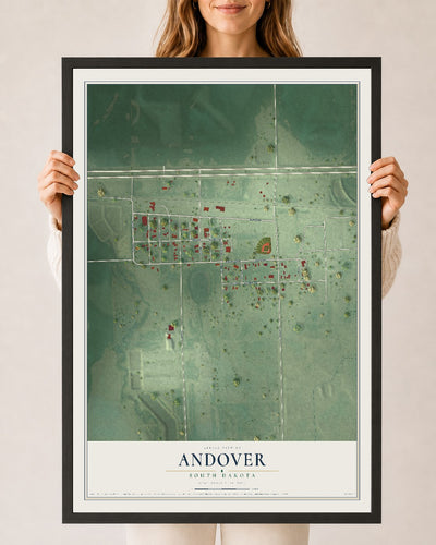 Map of Andover, South Dakota, 24 x 36 inch print in a black wood frame